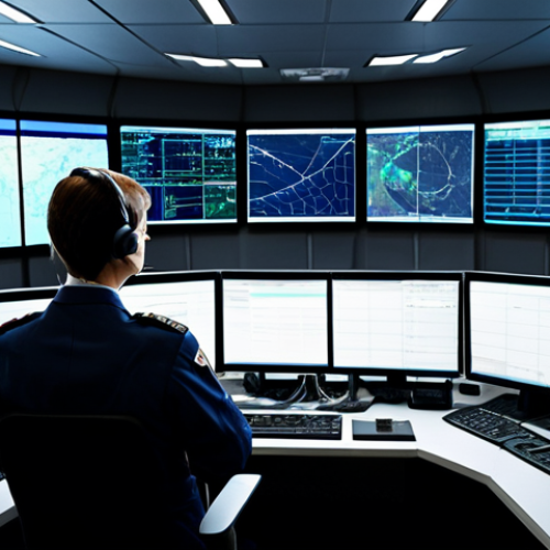 **

"Aviation flight dispatcher in a modern control room, monitoring flight data on multiple screens, fully clothed in professional attire, safe for work, appropriate content, perfect anatomy, correct proportions, natural pose, professional lighting, family-friendly environment."

**
